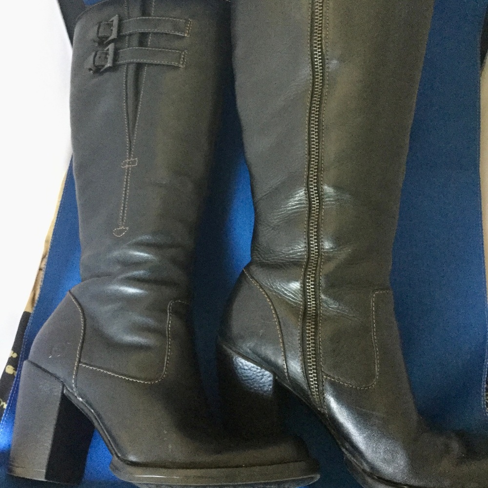 Born Angora Black Leather Knee-high Boots, Size 6